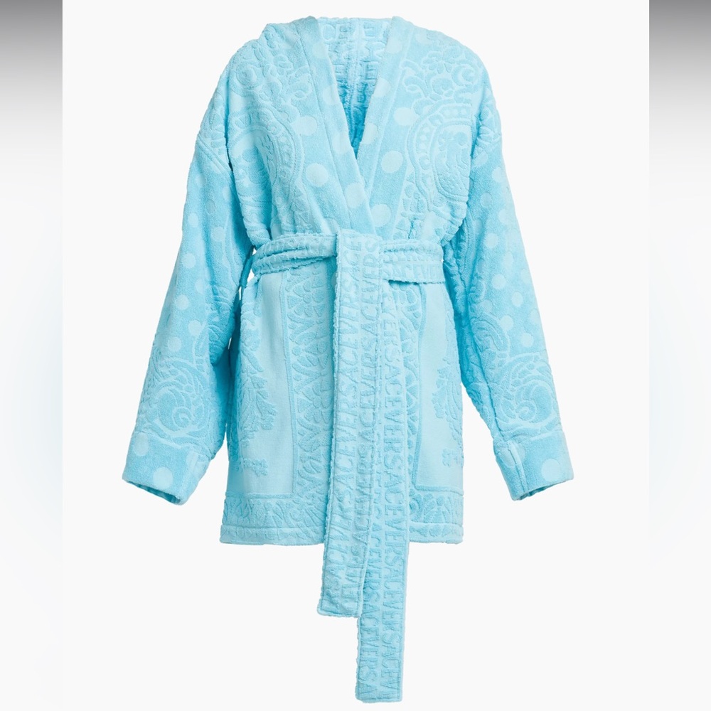 Versace Light Blue Embossed Terry Cloth Robe